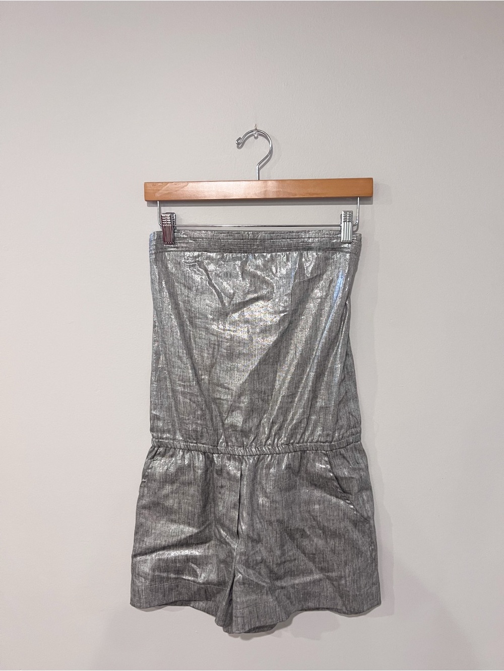 Alice + Olivia Metallic Silver Strapless Romper